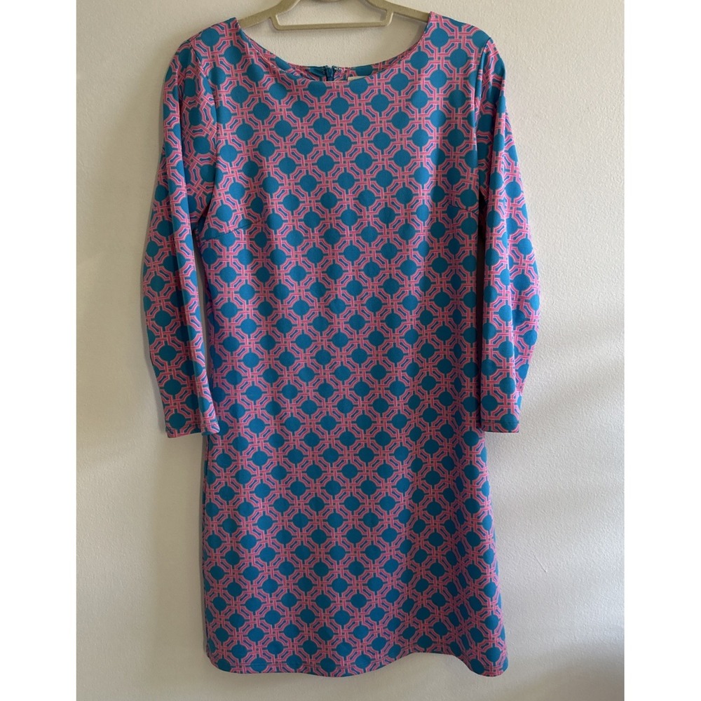 Julie Brown Straight Sheath Geometric Pink, Blue Zip back dress Size M